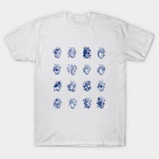 Floral human heart blue vintage art, heart flowers illustration art, anatomy illustrations T-Shirt